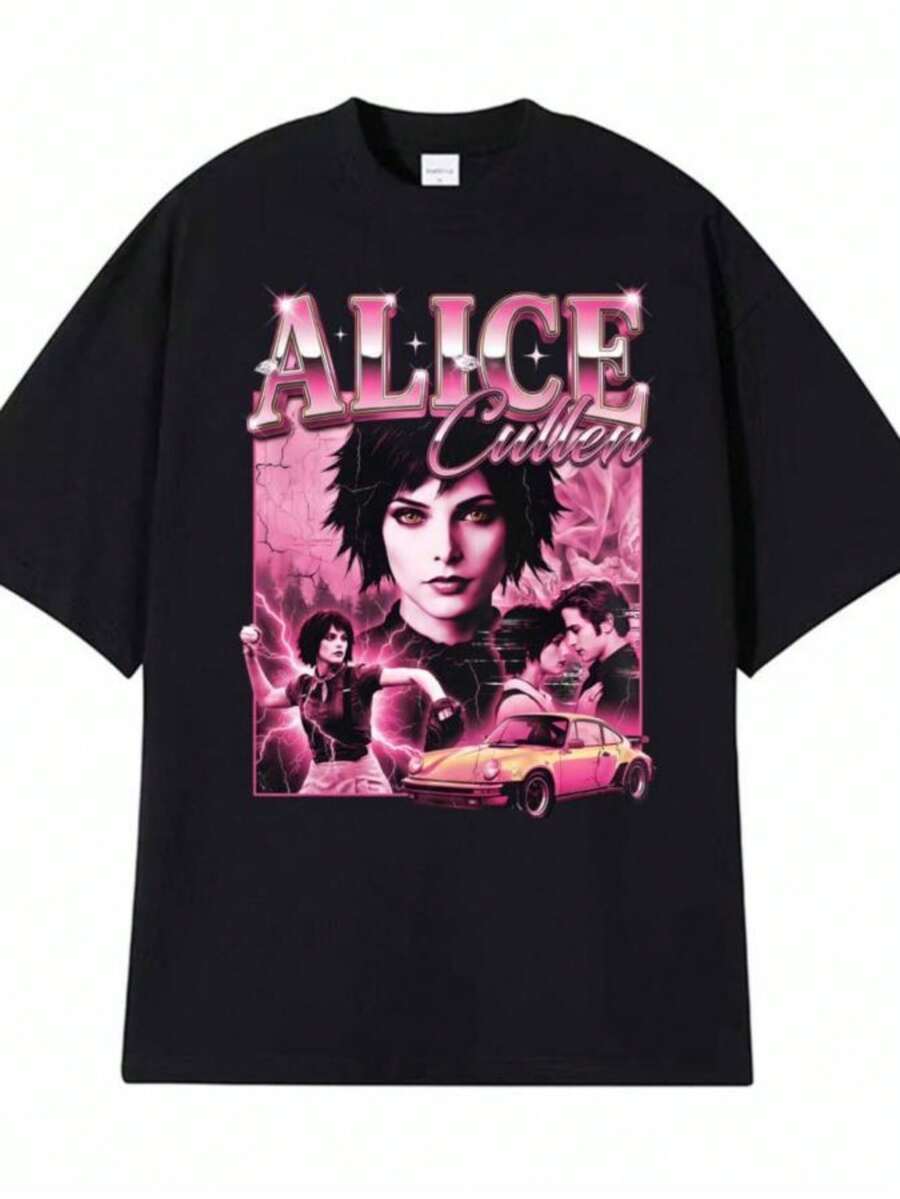 Women's T-ShirtsAlice Cullen Team Vampire Movie Graphic 2026 T-Shirts Men Women Summer Vintage High Street T Shirt 100 Cotton Oversized T-Shirt - 黑色 - 查看 1