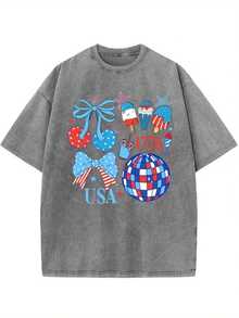 Men's & Women's Vintage Washed Cotton T-Shirt For Women With Modern Print - 230g Thick Cotton, Round Neck, Short Sleeves, Vintage Street Style, Machine Washable, Suitable For Casual Spring And Summer Wear, Loose Fit. - 灰色 - 查看 5