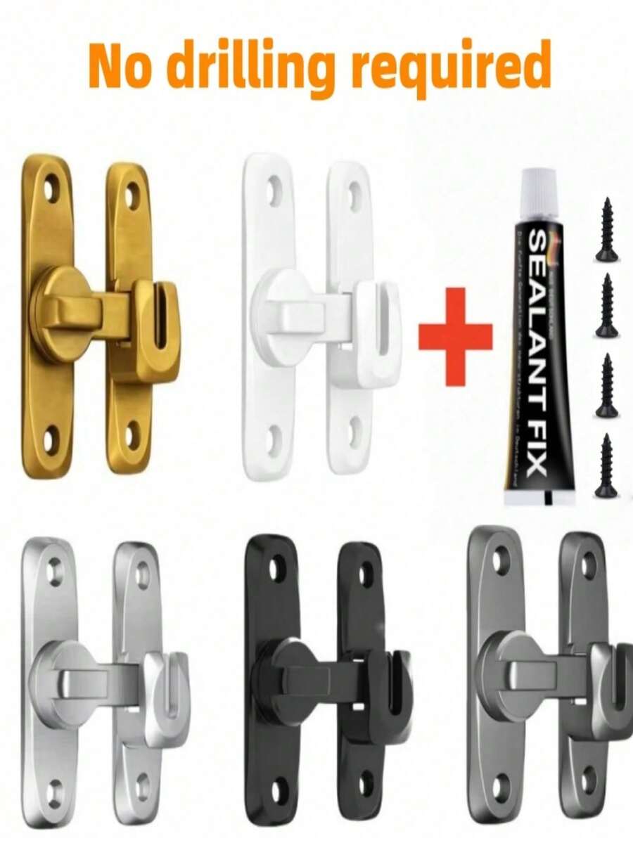 Adhesive Thickened Universal Card Lock, Bathroom Retro Anti-Theft Lock, 90/180 Degree Rotating Door Installation Bolt, Cabinet Sliding Latch Lock, No Drilling Required - Buckle - View 1