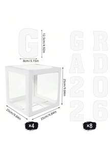 1 Set 2026 Graduation Party Decorations - White Balloon Box With "GRAD & 2026" Letters, Transparent Graduation Balloon Blocks With Letters, 2026 Graduation Class DIY Balloon Box, High School/College Graduation Supplies, Gold & White Graduation Photo Props For Indoor/Outdoor Decor - White - View 8