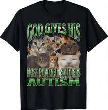 Cotton Gift T-Shirt God Gives His Most Powerful Autism, Funny Cat Meme, Pirate T-Shirt, Cotton Casual Wear, Streetwear For Men 7UQK UBKW Z7ZG - 黑色 - 查看 2