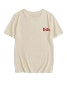 1 pieza de camiseta de manga corta con estampado de calavera y reina, estilo casual, cuello redondo, teñida, versátil y adecuada para mujeres, 180g, 100% algodón. - Blanco - Ver 11