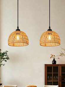1pc Natural Handwoven Rope Dome Lamp Shade, Bohemian Rustic Style Lamp Shade, Home Lighting Decor, Outdoor Decoration - Semicircle - View 5