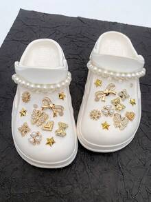 22pcs Fashionable Versatile Bear, Butterfly, Pearl Decor Chain Shoe Clips, Removable DIY Accessories For Women's Sandals, Slippers, Beach Bags, Suitable For Holiday And Birthday Party Gifts - Gold - View 6
