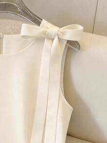 Vestido sin mangas con diseño de pétalos florales elegante francés, vestido blanco de mujer con lazo y diseño de flores 3D para primavera/verano, adecuado para salidas diarias, citas, fiestas, graduación, vacaciones - Blanco - Ver 6