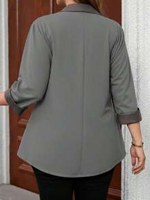 casual y versátil de encaje y parches para mujer de talla grande - Gris - Ver 2