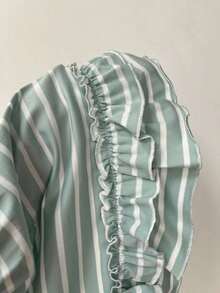 Camiseta ajustada con pliegues en el busto a rayas rosas para el verano - verde menta - Ver 8