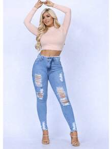 Women's Skinny Jeans, High Waist, Shapes Butt, Premium Line - Navy Blue - View 4