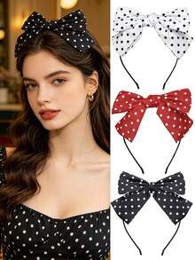 Women's Headband, Sweet & Cute, Fashion Minimalist, Polka Dot Bow Headband, Suitable For Washing Face, Makeup And Quick Hairstyling When Going Out, Women's Hair Accessory, Women's Fashion Accessory, Gift For Women Hairband - Multicolor - View 2