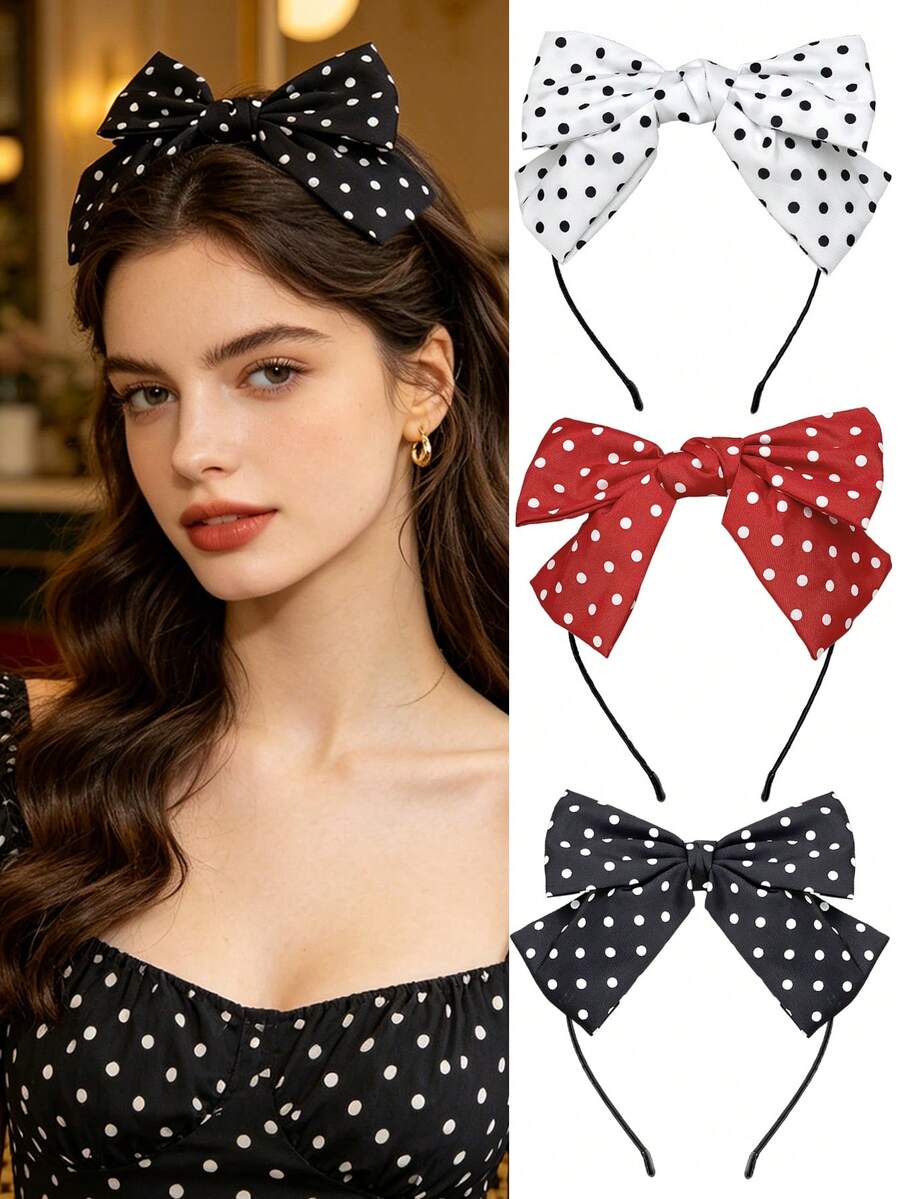 Women's Headband, Sweet & Cute, Fashion Minimalist, Polka Dot Bow Headband, Suitable For Washing Face, Makeup And Quick Hairstyling When Going Out, Women's Hair Accessory, Women's Fashion Accessory, Gift For Women Hairband
