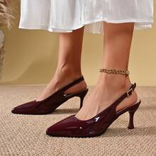 Patent Leather Kitten Heel Pointed Toe Backless Shoes, Suitable For Summer Outfits. Office, Party And Daily Commute - Burgundy - View 4