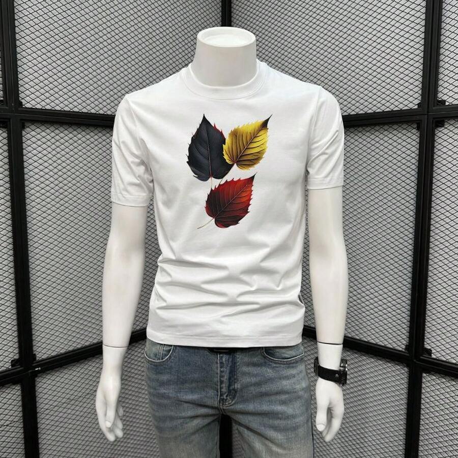 American Style Summer T-Shirt, Fashion Brand, Made Of High-Grammage Pure Cotton, Short Sleeve, Round Neck, Loose Fit, Versatile New Print Style For Men. - 白色 - 查看 1