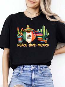 Camiseta Cinco de Mayo, Camiseta Paz Amor México, Camiseta Fiesta Mexicana, Regalo para Festival Mexicano, Camiseta Temática Mexicana, Camiseta Fiesta Sombrero, Camiseta de manga corta - Negro - Ver 5