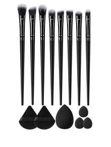 Bộ dụng cụ trang điểm chuyên nghiệp 11/6 món, gồm 4 cọ trang điểm mặt hai đầu, cọ che khuyết điểm và 6 bông phấn/mút trang điểm, chất liệu mềm mại. Bộ dụng cụ trang điểm đa chức năng, bao gồm cả bộ cọ đánh phấn. - màu đen - Xem 10