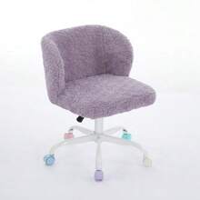 Girls Faux Rabbit Fur Desk Chair, Cute Fluffy Adjustable Swivel Vanity Chair With Silent Colorful Wheels, Soft Upholstered Office Chair For Bedroom, Study Room And Dorm, Purple, Violet Color - 紫色 - 查看 6