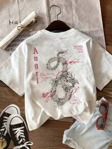 Camiseta de manga corta estampada, top casual de cuello redondo, ropa de mujer para primavera y verano - Blanco - Ver 12