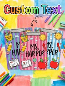 1 pieza Portapapeles personalizado con nombre para maestro, tablero acrílico a rayas con nombre personalizado y clip de metal, regalo de agradecimiento para educadores, herramienta de organización del aula, útiles escolares de vuelta a la escuela - Multicolor - Ver 2