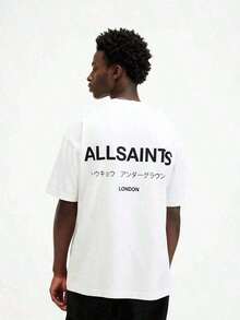 ALLSAINT London Japanese Streetwear T-Shirt, 100% Cotton, Casual, Comfortable, Durable, Unique Graphic Print, Double-Sided Print - 黑色 - 查看 6