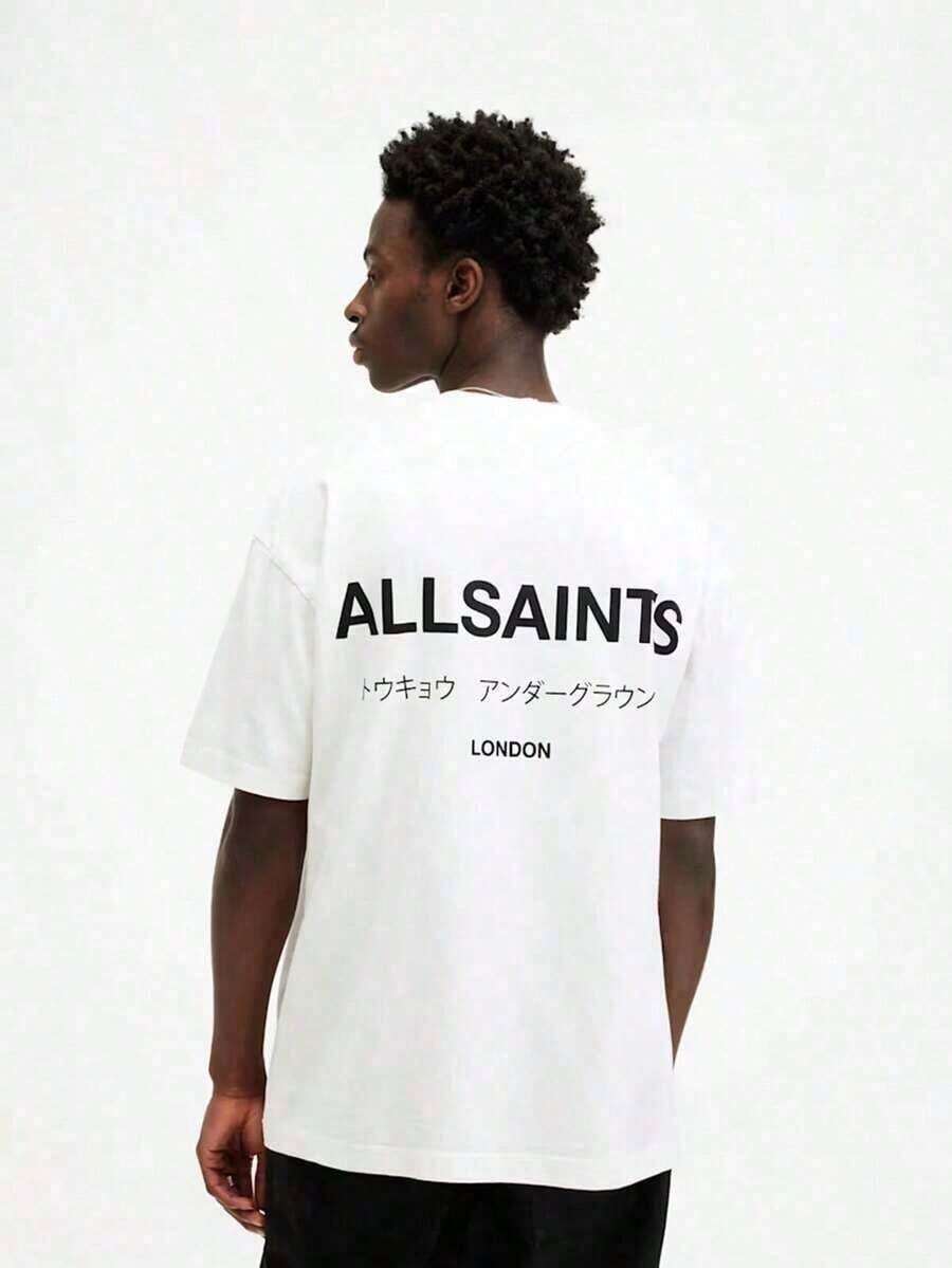 ALLSAINT London Japanese Streetwear T-Shirt, 100% Cotton, Casual, Comfortable, Durable, Unique Graphic Print, Double-Sided Print - 白色 - 查看 1