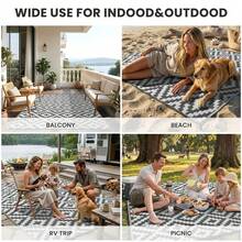 Sour Lemon Large Outdoor Rug Waterproof, Anti-Slip Plastic Straw Garden Rug, Outdoor Mat Carpet, UV Resistant For Camping, Deck, Beach, Picnic, Backyard, Poolside, 180X270cm - 灰白 - 查看 5