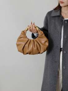 Dedoo New Fashionable Multi-Functional Thick Metal Hardware Pleated Large Capacity Cloud Handbag - Brown - View 3