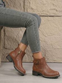Low Heel Chelsea Ankle Boots For Women Side Zip Short Booties - Rust Brown - View 1