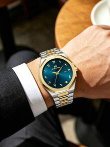 男士 42mm 阿拉伯數字錶盤時尚八角形設計商務手錶 不鏽鋼錶帶 原裝石英機芯 金色 & 銀色 & 黑色 適合日常裝飾 & 節日禮物 & 工作通勤休閒男士腕錶 - 藍色 - 查看 4