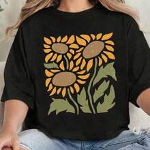 Local -55 Camiseta con estampado de camisa casual para mujer manga corta y cuello redondo moda urbana local de primavera_1776681523 - Negro - Ver 1
