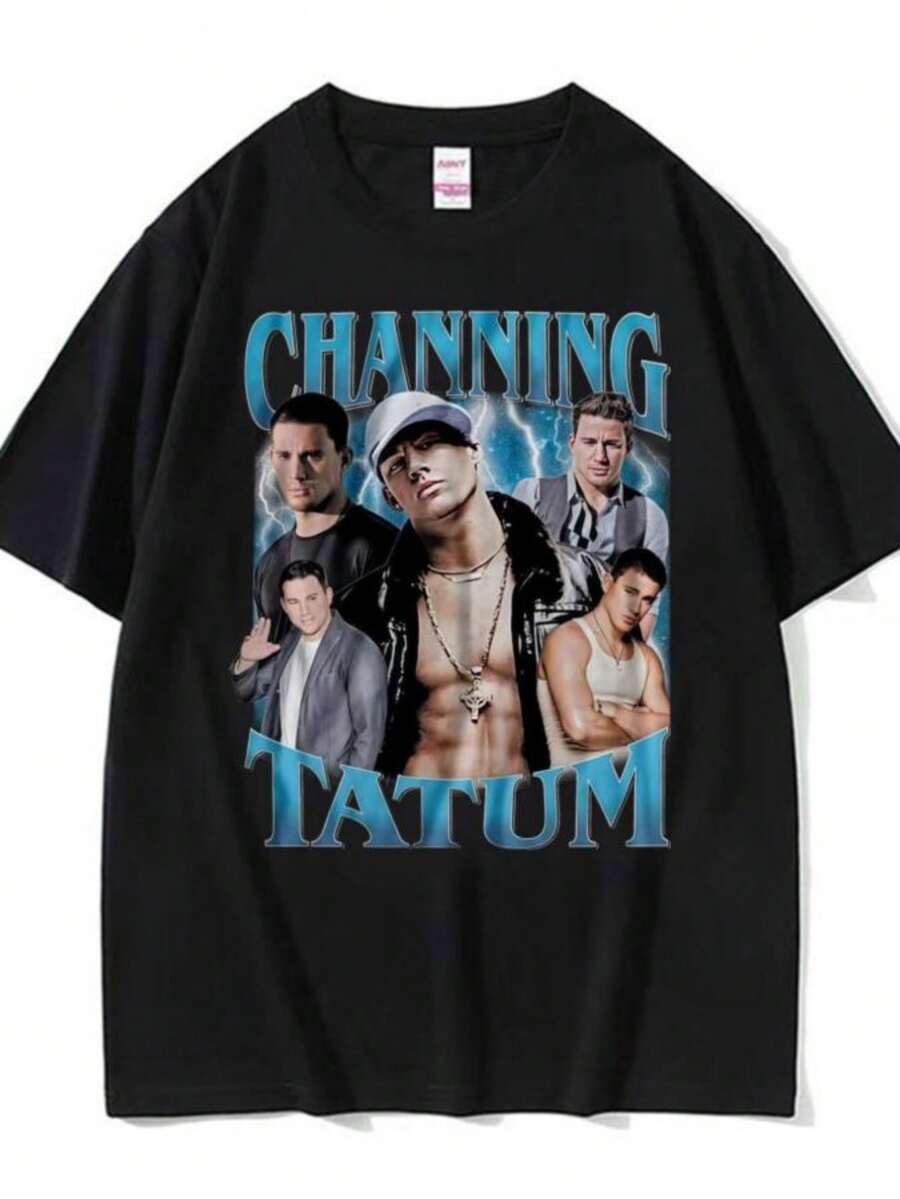 Women's Blouses Retro 90s Channing Tatum Homage T-Shirts Men Women Casual Cotton Short Sleeve T Shirt Fashion Gothic Oversized Tshirt Streetwear - 黑色 - 查看 1