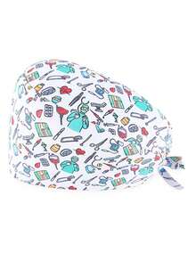 Cappellino chirurgico soffice regolabile con bottone, fascia antisudore e foro per la coda di cavallo, cappello da lavoro in cotone con elemento ECG, adatto per donne e uomini - multicolore - Visualizzare 11