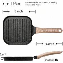 7 Inch Nonstick Small Grill Pan For Indoor Cooking, Versatile Induction Square Grilling Skillet Steak Pan For Stove Tops,  Free, Black - Black - View 2
