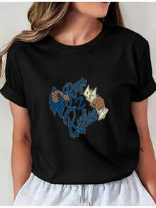Camiseta Deportiva Casual para Mujer con Diseño Gráfico Rays Riches - Camiseta Negra de Manga Corta, Elástica y de Cuello Redondo, Lavable aáquina, Ajuste Cómodo para Todas las Estaciones, Ropa Casual Femenina. - Negro - Ver 6