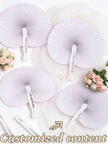 Customizable 1/10/15pcs White Paper Folding Fans, Round Paper Fans With Plastic Handles, Foldable, Suitable For Parties, Weddings, Home Decor And DIY Occasions - Multicolor - View 7