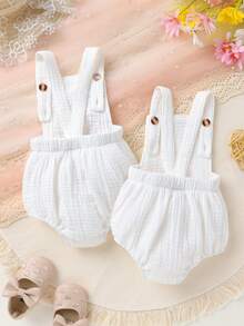 Bộ 2 món áo liền quần mềm mại, thoải mái, màu trơn, có bèo nhún, chất liệu cotton, thích hợp mặc hàng ngày, dự tiệc, đi nghỉ mát, chụp ảnh, hoạt động ngoài trời, quần áo bé gái. - Nhiều màu - Xem 3