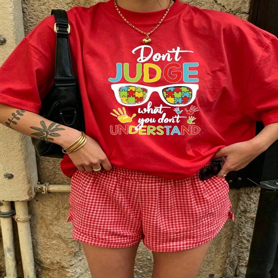 Heartfelt Daily Casual Graphic T-Shirt 100% Cotton Oversized Soft Breathable Casual Crewneck Short Sleeve Top Cute Aesthetic Daily Wear For Casual Wearers Fashion Lovers Daily Outfit Enthusiasts Gift Givers - 紅色 - 查看 1
