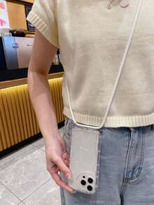 1件极简白色挂绳+TPU材质透明奶油色图案全包防摔手机壳，加厚防滑保护套，兼容、荣耀等手机 - 無色 - 查看 3