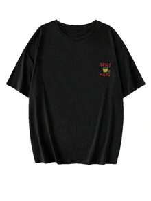 Nueva Camiseta de Verano Casual con Estampado de Bebidas Italianas, Cuello Redondo y Manga Corta, Ropa Casual Versátil y a la Moda para Mujer - Negro - Ver 6