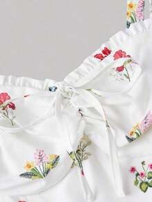 Vestido elegante de fiesta con estampado floral, cintura fruncida y lazo delantero para mujer - Multicolor 2 - Ver 6