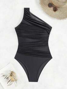 Swim Conjunto de playa de verano para mujer, traje de baño de una pieza de estilo minimalista, apto para el verano - Negro - Ver 3