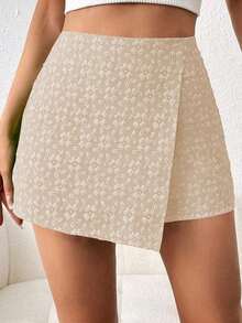 Falda pantalón elegante de unicolor con textura jacquard, para el Día de San Valentín - Naranja Coral - Ver 4