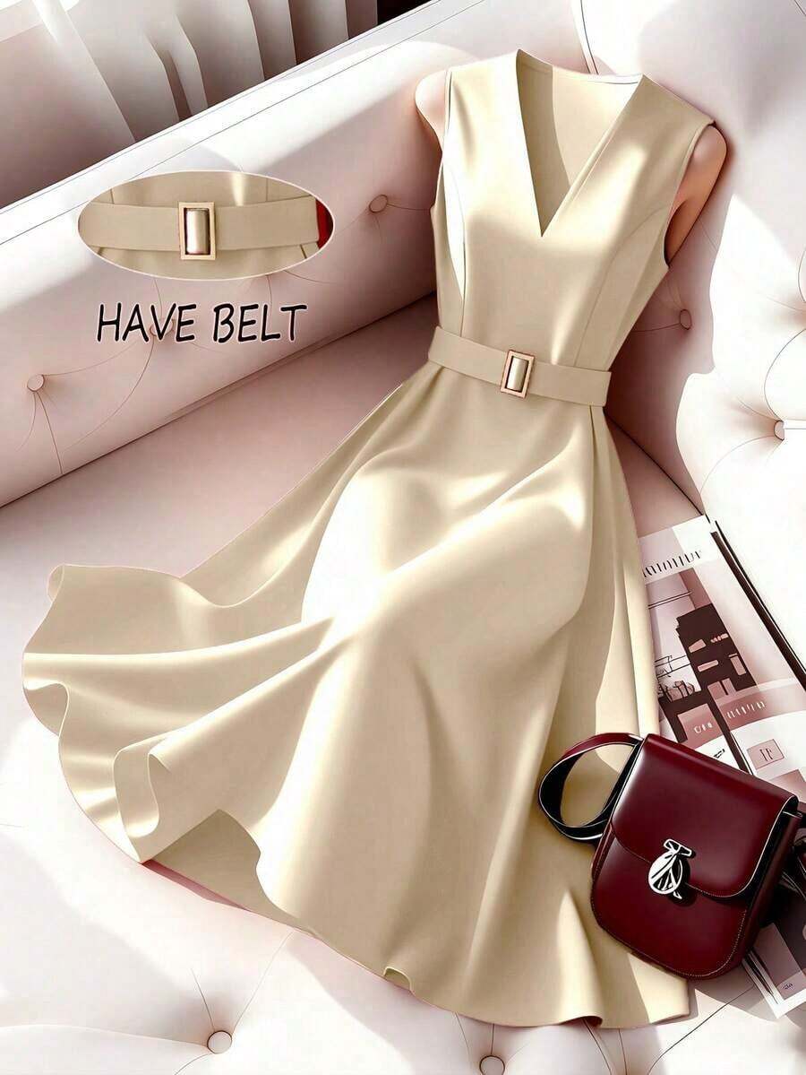 Women Midi Dresses - 卡其色 - 查看 1