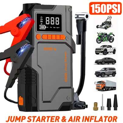 Portable Mini Compressor, Portable Charger, 150PSI Digital Tire Inflator Pump With Digital Display, USB Port And LED Flashlight, 8000A Jump Starter With Air Compressor, 8000A Peak Battery Jump Starter Portable, Car Battery Jump Box, 12V Portable Jump Starter For 2.11 Gallon Gasoline And 1.72 Gallon Vehicles, Portable Car Jump Starter, Auto Accessories, A Good Tool For Car Repair