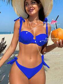 Conjunto de bikini de dos piezas de unicolor para mujer para la playa de verano - azul real - Ver 8