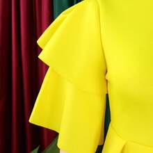 Women's Summer Dress, New Model, Double Ruffle Sleeve, Solid Color, Wide Full Skirt - 黃色 - 查看 7