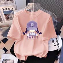 Girls' Cartoon Print Short Sleeve T-Shirt, New Summer Fashion 2026, Loose Fit, Plus Size, Slimming Effect, Covers The Belly, Unique Top. - 白色 - 查看 10