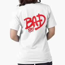 Women's Casual Cotton Round Neck Short Sleeve Regular Length T-Shirt with Unique Red 'BAD 1987' Print - Blanco - Ver 1