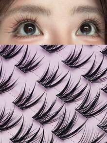 80pcs Slanted Winged Fox Eyelashes, Glue-On And Glue-Free Styles, Chinese-Style Fox Eyelashes, Icy Qingqiu Fox Natural Look Design, Curled Segmented Individual Lashes, Beginner-Friendly, Lightweight Airy Feel, Reusable, Suitable For Daily, Date, And Traditional Chinese Makeup Looks - C - View 6