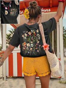 Women's Plus Size Short Sleeve T-Shirt With Round Neck, Loose Fit, Casual - 深灰色 2 - View 1
