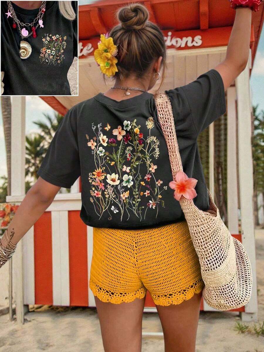 Women's Plus Size Short Sleeve T-Shirt With Round Neck, Loose Fit, Casual - 深灰色 2 - View 1
