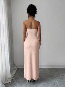 Vestido ajustado de unicolor para mujer, elegante y de moda - Rosa - Ver 2